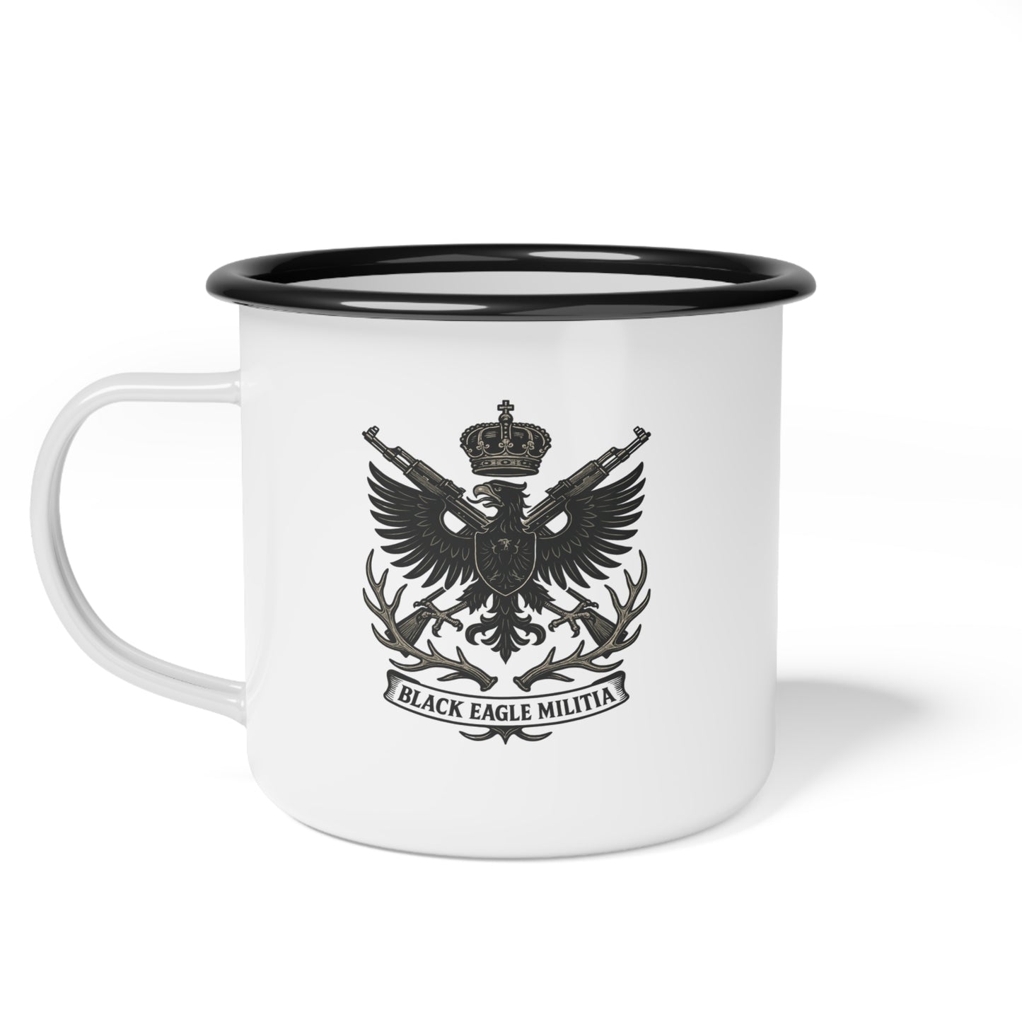Enamel Camp Cup - Black Eagle Militia - Vintage Military Style Coffee Mug