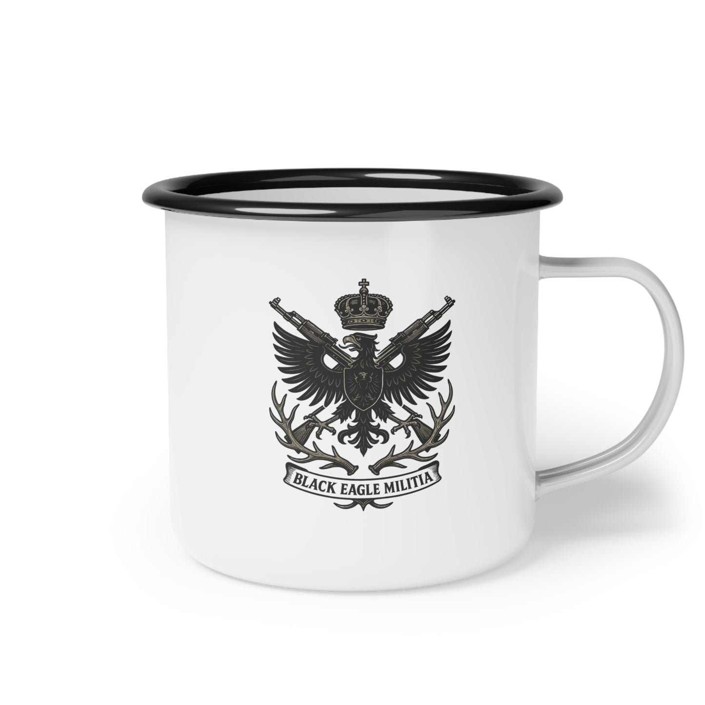Enamel Camp Cup - Black Eagle Militia - Vintage Military Style Coffee Mug