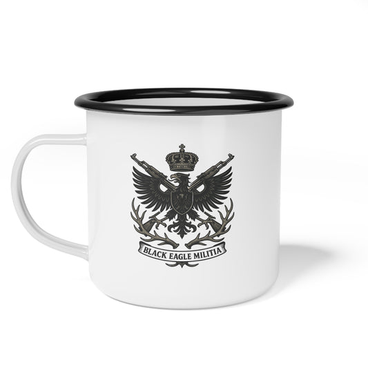 Enamel Camp Cup - Black Eagle Militia - Vintage Military Style Coffee Mug